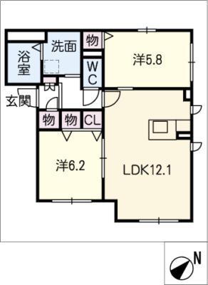 ジュエル・メゾン(2LDK/1階)の間取り写真