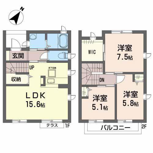 クレセント(3LDK/1階)の間取り写真