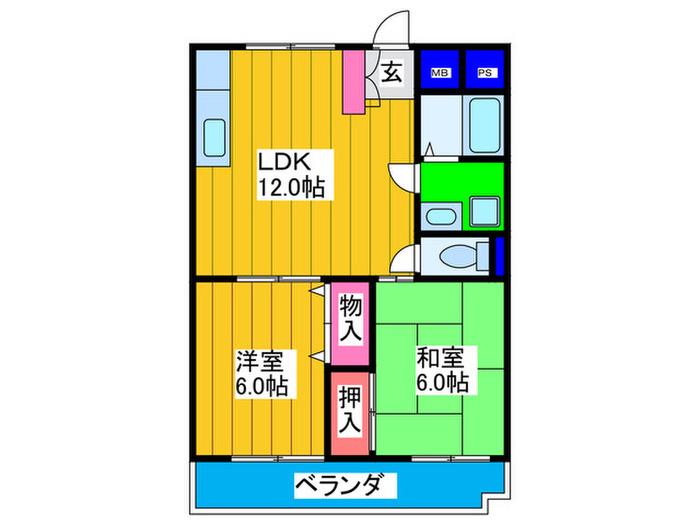 マノワール忍ヶ丘(2LDK/2階)の間取り写真