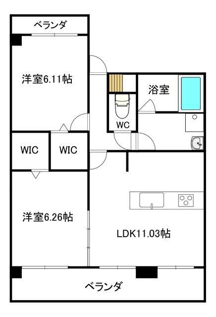VIVI長嶺南(2LDK/2階)の間取り写真