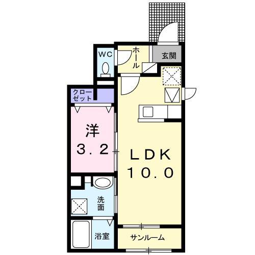 ストレート(1LDK/1階)の間取り写真