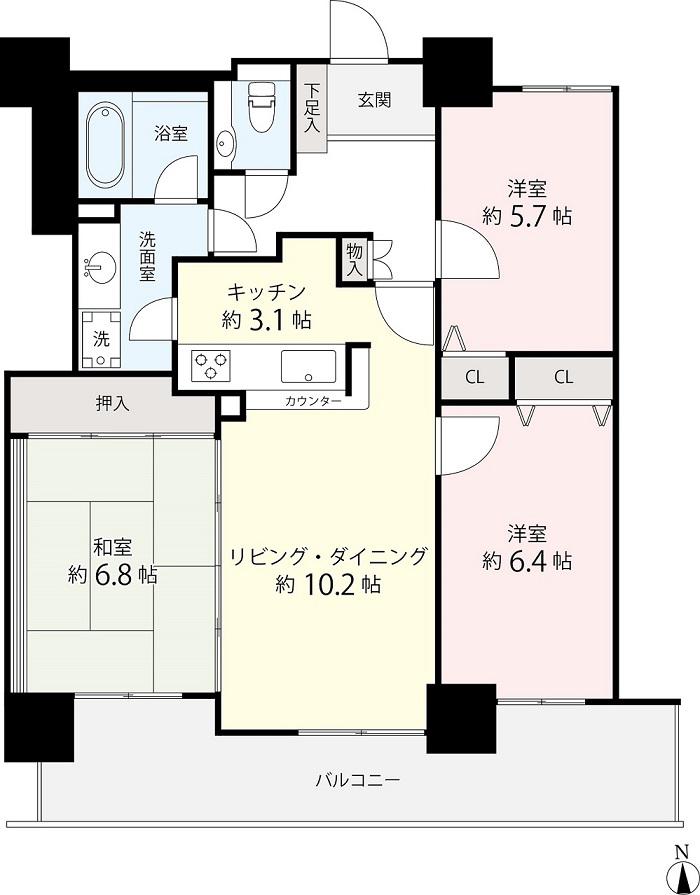 ライオンズタワー仙台長町(3LDK/11階)の間取り写真