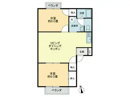 フォブール吉峰IIB(2LDK/1階)の間取り写真