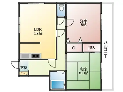 ハイム城山5(2LDK/2階)の間取り写真