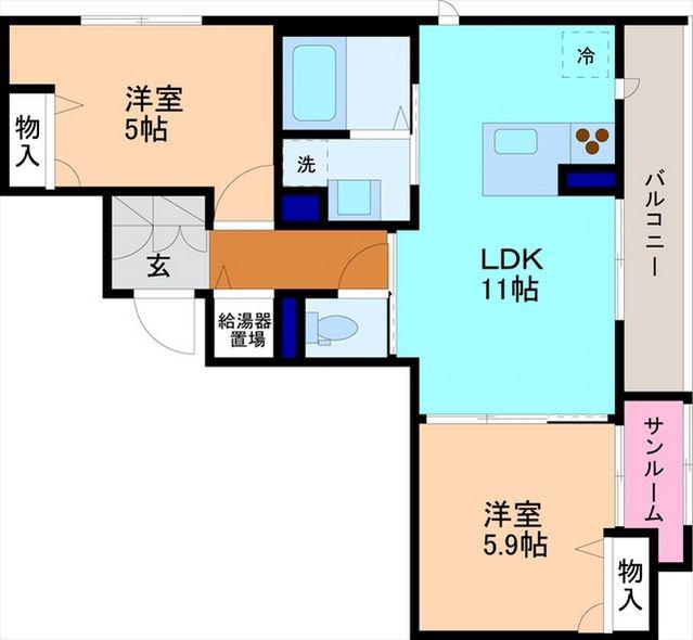 LA FLORAISON(2LDK/2階)の間取り写真