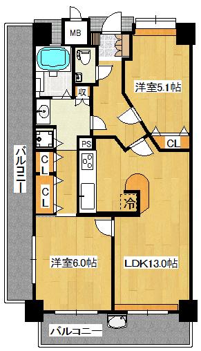 ふぁみーゆ寝屋川セントラルパーク(2LDK/10階)の間取り写真