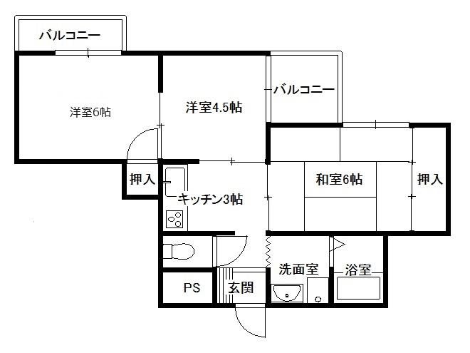 メゾン彦三(2DK/3階)の間取り写真