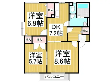 メゾンクレール原(3DK/1階)の間取り写真