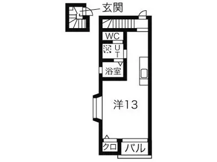 アメリカンアパートメントハウス B棟(ワンルーム/2階)の間取り写真