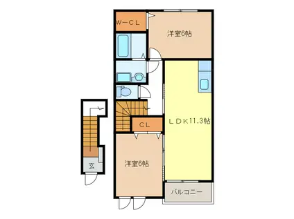 フリーデ ハイムA・B(2LDK/2階)の間取り写真
