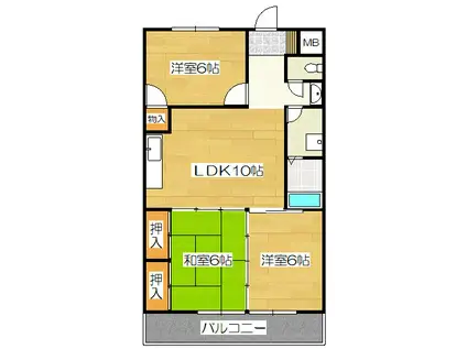 グリーンヒル観世I(3LDK/3階)の間取り写真