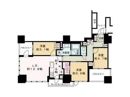 プラウドタワー梅田豊崎(3LDK/3階)の間取り写真