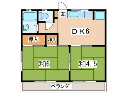 たちばなハイツ C(2DK/2階)の間取り写真