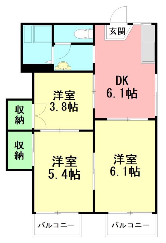 コーポ小沢(3DK/1階)の間取り写真