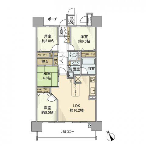 バンベール四日市かわらまち(4LDK/6階)の間取り写真