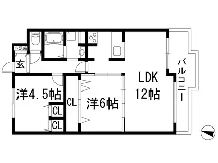 マイシティ伊丹(2LDK/9階)の間取り写真