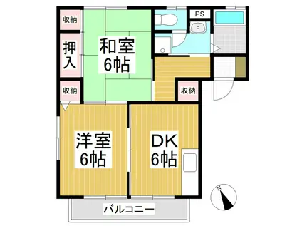 ディアス中丘 B棟(2DK/2階)の間取り写真