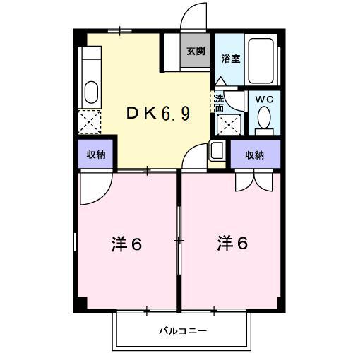 プライムハイツII(2DK/1階)の間取り写真