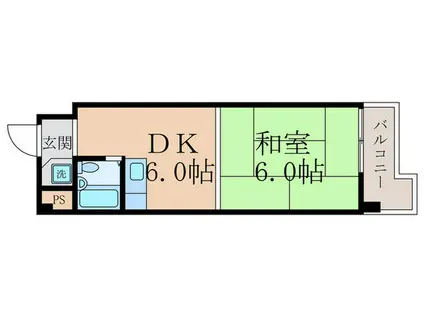 ウイング21(1DK/2階)の間取り写真