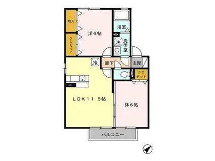 メゾン アルカディア B棟(2LDK/2階)の間取り写真