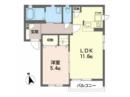 ピュアタウン D棟(1LDK/1階)の間取り写真