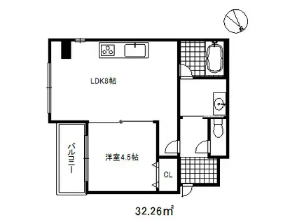 クレール西多聞通(1LDK/3階)の間取り写真