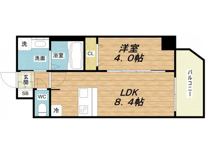 スプランディッド難波ウエスト(1LDK/11階)の間取り写真