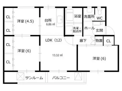 ソレイユ乾徳(3LDK/1階)の間取り写真