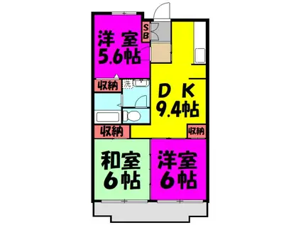 アムール千間台(3DK/3階)の間取り写真