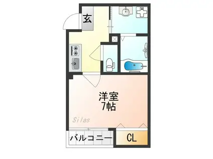 VEGAS西ノ京B(1K/2階)の間取り写真