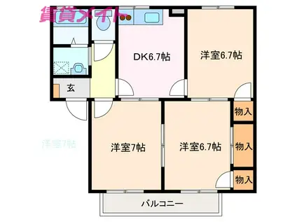 ラフィーネ稲生 B棟(3DK/2階)の間取り写真
