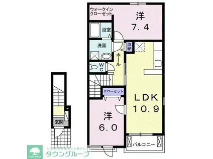 グランツレジデンスS B棟(2LDK/2階)の間取り写真