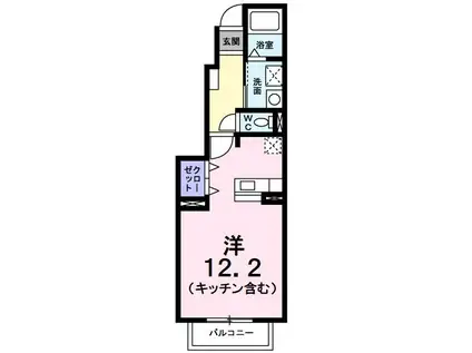 ヴァンクレーヴVI・A(ワンルーム/1階)の間取り写真