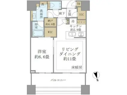 白金ザ・スカイ東棟(1LDK/22階)の間取り写真
