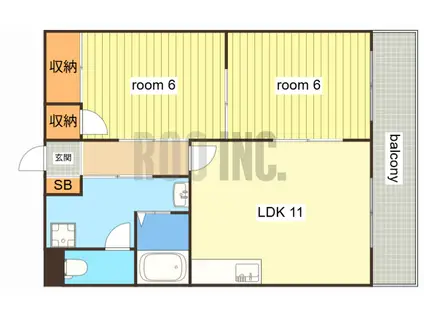 アルコ・ラ・カーサ 町坪(2LDK/3階)の間取り写真