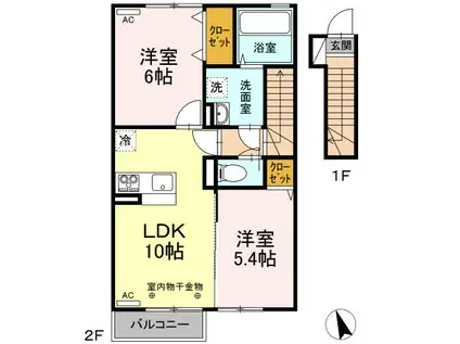 酒田市本町 DROOM ソシア・セレビィ(2LDK/2階)の間取り写真