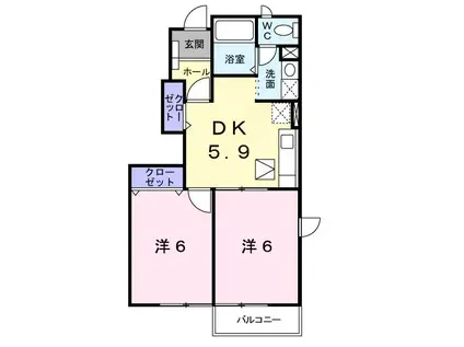 ル・モンドFI(2DK/1階)の間取り写真