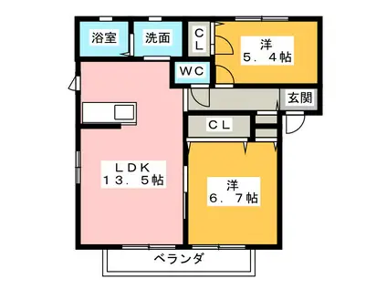 アーバンドエルB(2LDK/2階)の間取り写真