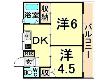 アースハイツ 1・2(2DK/3階)の間取り写真