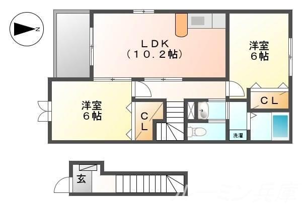エレガンシア(2LDK/2階)の間取り写真