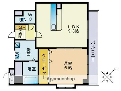 ウインディア室見VI(1LDK/2階)の間取り写真