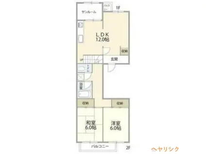 中富 A棟(2LDK/1階)の間取り写真