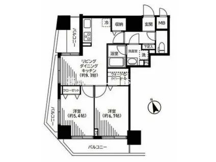銀座レジデンス伍番館(2DK/13階)の間取り写真