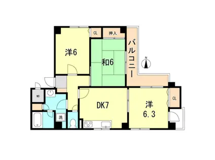 WING須磨若宮町(3DK/4階)の間取り写真