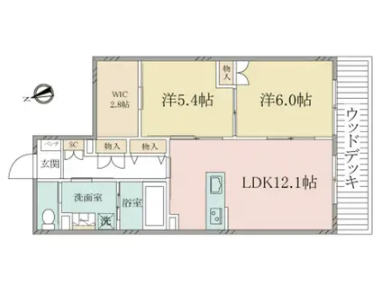 ヘーベルヴィレッジ浦和本太(2LDK/1階)の間取り写真