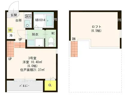ハーモニーテラス和白XIII(1K/1階)の間取り写真