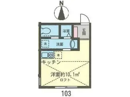 フェリーチェ上反町B棟(ワンルーム/1階)の間取り写真