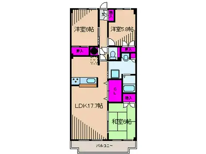 フラット日吉コートB(3LDK/2階)の間取り写真