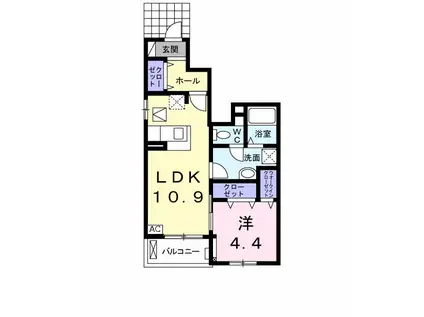 プルメリア(1LDK/1階)の間取り写真