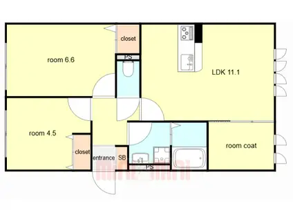 神戸市垂水区東垂水アパート南棟(2LDK/2階)の間取り写真